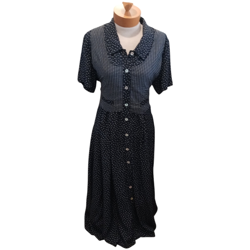 Vintage Karen Stevens Womens Dress Floral Black Vest Midi Modest Size Small Med